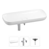 Раковина для ванной Wellsee Croquis 201001046 в наборе 3 в 1: овальная раковина белого глянцевого цвета, сифон, выпуск в цвете хром