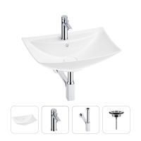 Раковина для ванной Wellsee Cerulean 201003016 в наборе 4 в 1: раковина белого глянцевого цвета, смеситель, сифон, выпуск (цвет набора хром)