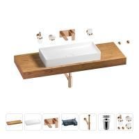 Раковина 75 см со столешницей 140 см Wellsee Pure BY Wellsee 201011844 в наборе 9 в 1: столешница, раковина, встраиваемый смеситель, сифон, выпуск, аксессуары (цвет набора розовое золото)