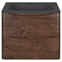 Тумба Vincea Paola 600 подвесная, 2 выкатных ящика soft close, R.Wood с умывальником VCB-2VP600B из кварцевого камня, цвет черный