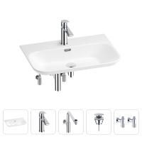 Раковина для ванной Wellsee Eclatant 2.0 201005466 в наборе 5 в 1: раковина белого глянцевого цвета, смеситель, сифон, донный клапан, угловые вентили (цвет набора хром)