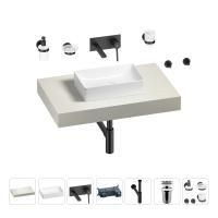 Раковина 42 см со столешницей 80 см Wellsee Pure BY Wellsee 201010722 в наборе 9 в 1: столешница, раковина, встраиваемый смеситель, сифон, выпуск, аксессуары (цвет набора матовый черный)