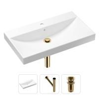 Комплект 3 в 1 Lavinia Boho Bathroom Sink 21520624: врезная фарфоровая раковина 80 см, металлический сифон, донный клапан
