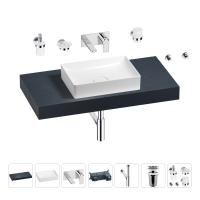 Раковина 50 см со столешницей 100 см Wellsee Pure BY Wellsee 201011221 в наборе 9 в 1: столешница, раковина, встраиваемый смеситель, сифон, выпуск, аксессуары (цвет набора хром)