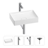 Раковина для ванной Wellsee Pure BY Wellsee 201002641 в наборе 4 в 1: раковина белого глянцевого цвета, высокий смеситель, сифон, выпуск (цвет набора хром)