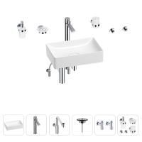 Раковина для ванной Wellsee Pure BY Wellsee 201006336 в наборе 9 в 1: раковина белого глянцевого цвета, высокий смеситель, сифон, выпуск, угловые вентили, аксессуары (цвет хром)