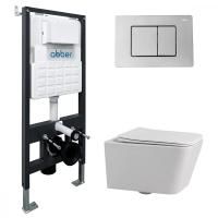 Комплект подвесной унитаз ABBER Rechteck AC1201 белый с инсталляцией AC0105 и кнопкой AC0120 хром