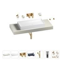 Раковина 75 см со столешницей 120 см Wellsee Pure BY Wellsee 201011683 в наборе 9 в 1: столешница, раковина, встраиваемый смеситель, сифон, выпуск, аксессуары (цвет набора золото)