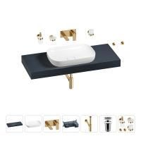 Раковина 60 см со столешницей 120 см Wellsee Croquis 201008163 в наборе 9 в 1: столешница, раковина, встраиваемый смеситель, сифон, выпуск, аксессуары (цвет набора золото)