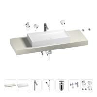 Раковина 75 см со столешницей 140 см Wellsee Pure BY Wellsee 201011796 в наборе 10 в 1: столешница, раковина, высокий смеситель, сифон, выпуск, кран-вентили, аксессуары (цвет хром)