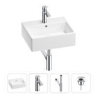 Раковина для ванной Wellsee Graceful Pro 201002931 в наборе 4 в 1: раковина белого глянцевого цвета, смеситель, сифон, донный клапан (цвет набора хром)