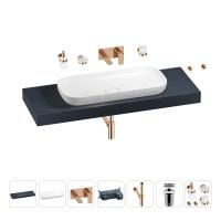 Раковина 90 см со столешницей 140 см Wellsee Croquis 201008524 в наборе 9 в 1: столешница, раковина, встраиваемый смеситель, сифон, выпуск, аксессуары (цвет набора розовое золото)