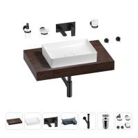 Раковина 50 см со столешницей 80 см Wellsee Pure BY Wellsee 201011142 в наборе 9 в 1: столешница, раковина, встраиваемый смеситель, сифон, выпуск, аксессуары (цвет набора матовый черный)