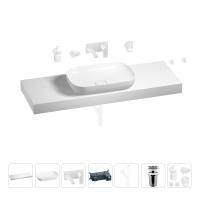 Раковина 60 см со столешницей 140 см Wellsee Croquis 201008345 в наборе 9 в 1: столешница, раковина, встраиваемый смеситель, сифон, выпуск, аксессуары (цвет набора матовый белый)