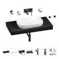 Раковина 60 см со столешницей 100 см Wellsee Croquis 201008127 в наборе 9 в 1: столешница, раковина, встраиваемый смеситель, сифон, выпуск, аксессуары (цвет набора матовый черный)
