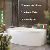 Акриловая ванна STWORKI Молде L 170x100 см, угловая, левая, пристенная, белая, асимметричная, с каркасом