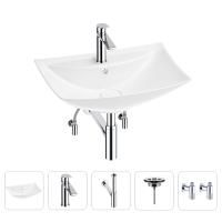 Раковина для ванной Wellsee Cerulean 201004706 в наборе 5 в 1: раковина белого глянцевого цвета, смеситель, сифон, выпуск, угловые вентили (цвет набора хром)