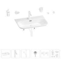 Раковина для ванной Wellsee Eclatant 2.0 201007520 в наборе 9 в 1: раковина белого глянцевого цвета, смеситель, сифон, донный клапан, угловые вентили, аксессуары (цвет набора матовый белый)