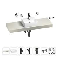 Раковина 43 см со столешницей 140 см Wellsee Graceful Pro 201012332 в наборе 10 в 1: столешница, раковина, смеситель, сифон, донный клапан, угловые вентили, аксессуары (цвет матовый черный)