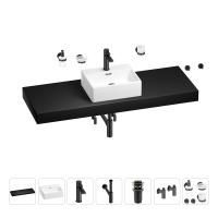 Раковина 43 см со столешницей 140 см Wellsee Graceful Pro 201012387 в наборе 10 в 1: столешница, раковина, смеситель, сифон, донный клапан, угловые вентили, аксессуары (цвет матовый черный)