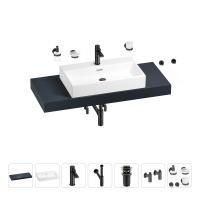 Раковина 70 см со столешницей 120 см Wellsee Graceful Pro 201012707 в наборе 10 в 1: столешница, раковина, смеситель, сифон, донный клапан, угловые вентили, аксессуары (цвет матовый черный)