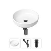 Комплект 3 в 1 Lavinia Boho Bathroom Sink 21520179: накладная фарфоровая раковина 40 см, металлический сифон, донный клапан