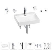Раковина для ванной Wellsee DeSire 201007576 в наборе 9 в 1: раковина белого глянцевого цвета, смеситель, сифон, выпуск, угловые вентили, аксессуары (цвет набора хром)