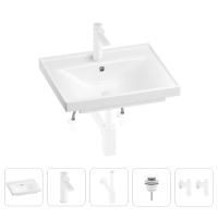 Раковина для ванной Wellsee FreeDom 201004795 в наборе 5 в 1: раковина белого глянцевого цвета, смеситель, сифон, донный клапан, угловые вентили (цвет набора матовый белый)