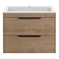 Тумба Vincea Chiara 2D 600 подвесная, 2 выкатных ящика soft-close, N.Oak с умывальником VCB-13600W из искусственного камня, цвет белый