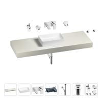 Раковина 42 см со столешницей 140 см Wellsee Pure BY Wellsee 201010986 в наборе 9 в 1: столешница, раковина, встраиваемый смеситель, сифон, выпуск, аксессуары (цвет набора хром)