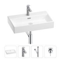 Раковина для ванной Wellsee Graceful Pro 201002981 в наборе 4 в 1: раковина белого глянцевого цвета, смеситель, сифон, донный клапан (цвет набора хром)