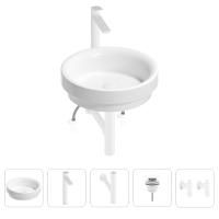 Раковина для ванной Wellsee Doux 201004225 в наборе 5 в 1: раковина белого глянцевого цвета, высокий смеситель, сифон, донный клапан, угловые вентили (цвет набора матовый белый)