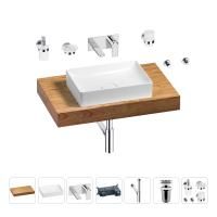 Раковина 50 см со столешницей 80 см Wellsee Pure BY Wellsee 201011121 в наборе 9 в 1: столешница, раковина, встраиваемый смеситель, сифон, выпуск, аксессуары (цвет набора хром)
