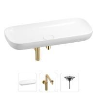 Раковина для ванной Wellsee Croquis 201001048 в наборе 3 в 1: овальная раковина белого глянцевого цвета, сифон, выпуск в цвете золото