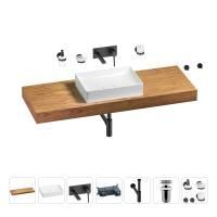 Раковина 50 см со столешницей 140 см Wellsee Pure BY Wellsee 201011487 в наборе 9 в 1: столешница, раковина, встраиваемый смеситель, сифон, выпуск, аксессуары (цвет набора матовый черный)