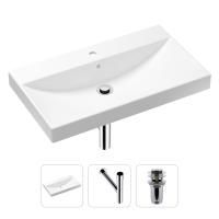 Комплект 3 в 1 Lavinia Boho Bathroom Sink 21520620: врезная фарфоровая раковина 80 см, металлический сифон, донный клапан