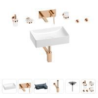 Раковина для ванной Wellsee Pure BY Wellsee 201006304 в наборе 8 в 1: раковина белого глянцевого цвета, встраиваемый смеситель, сифон, выпуск, аксессуары (цвет набора розовое золото)