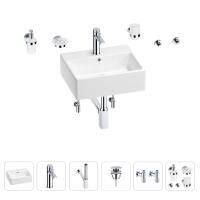 Раковина для ванной Wellsee Graceful Pro 201006666 в наборе 9 в 1: раковина белого глянцевого цвета, смеситель, сифон, донный клапан, угловые вентили, аксессуары (цвет набора хром)
