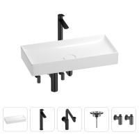 Раковина для ванной Wellsee Pure BY Wellsee 201004467 в наборе 5 в 1: раковина белого глянцевого цвета, высокий смеситель, сифон, выпуск, угловые вентили (цвет набора матовый черный)