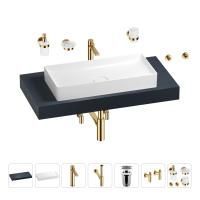 Раковина 75 см со столешницей 100 см Wellsee Pure BY Wellsee 201011578 в наборе 10 в 1: столешница, раковина, высокий смеситель, сифон, выпуск, кран-вентили, аксессуары (цвет золото)