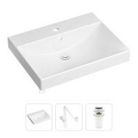 Комплект 3 в 1 Lavinia Boho Bathroom Sink 21520594: врезная фарфоровая раковина 60 см, металлический сифон, донный клапан