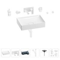 Раковина для ванной Wellsee Pure BY Wellsee 201006365 в наборе 8 в 1: раковина белого глянцевого цвета, встраиваемый смеситель, сифон, выпуск, аксессуары (цвет набора матовый белый)