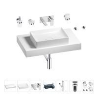 Раковина 50 см со столешницей 80 см Wellsee Pure BY Wellsee 201011161 в наборе 9 в 1: столешница, раковина, встраиваемый смеситель, сифон, выпуск, аксессуары (цвет набора хром)
