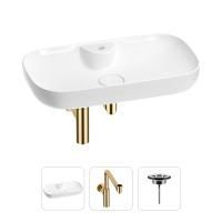 Раковина для ванной Wellsee Croquis 2.0 201001073 в наборе 3 в 1: овальная раковина белого глянцевого цвета, сифон, выпуск в цвете золото