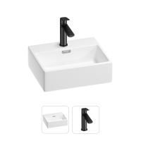 Раковина для ванной Wellsee Graceful Pro 201000767 в наборе 2 в 1: прямоугольная раковина белого глянцевого цвета, смеситель в цвете матовый черный