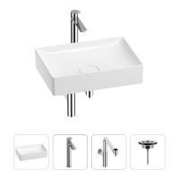 Раковина для ванной Wellsee Pure BY Wellsee 201002681 в наборе 4 в 1: раковина белого глянцевого цвета, высокий смеситель, сифон, выпуск (цвет набора хром)