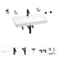 Раковина для ванной Wellsee Bromance 201007627 в наборе 9 в 1: раковина белого глянцевого цвета, смеситель, сифон, выпуск, угловые вентили, аксессуары (цвет набора матовый черный)