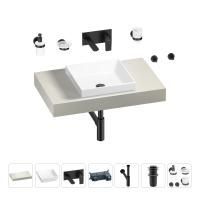 Раковина 40 см со столешницей 80 см Wellsee Doux 201009042 в наборе 9 в 1: столешница, раковина, встраиваемый смеситель, сифон, донный клапан, аксессуары (цвет набора матовый черный)
