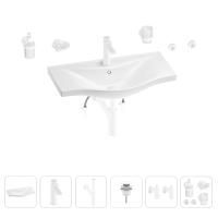 Раковина для ванной Wellsee Bisou 201007390 в наборе 9 в 1: раковина белого глянцевого цвета, смеситель, сифон, донный клапан, угловые вентили, аксессуары (цвет набора матовый белый)