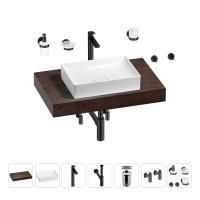 Раковина 50 см со столешницей 80 см Wellsee Pure BY Wellsee 201011132 в наборе 10 в 1: столешница, раковина, высокий смеситель, сифон, выпуск, кран-вентили, аксессуары (цвет матовый черный)